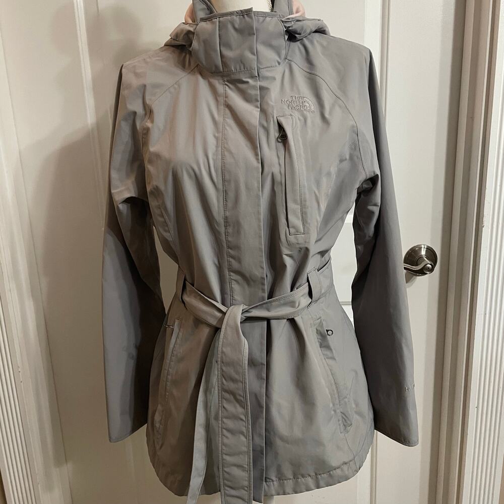 The North Face Grace Belted HyVent Rain Trench Coat Womens Size Medium Gray